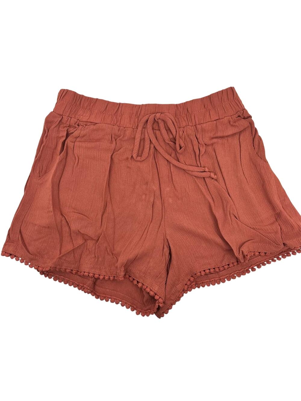 Be Bop Juniors' Clay Pom Pom Hem Elastic Waist Shorts - Size XS - NWT